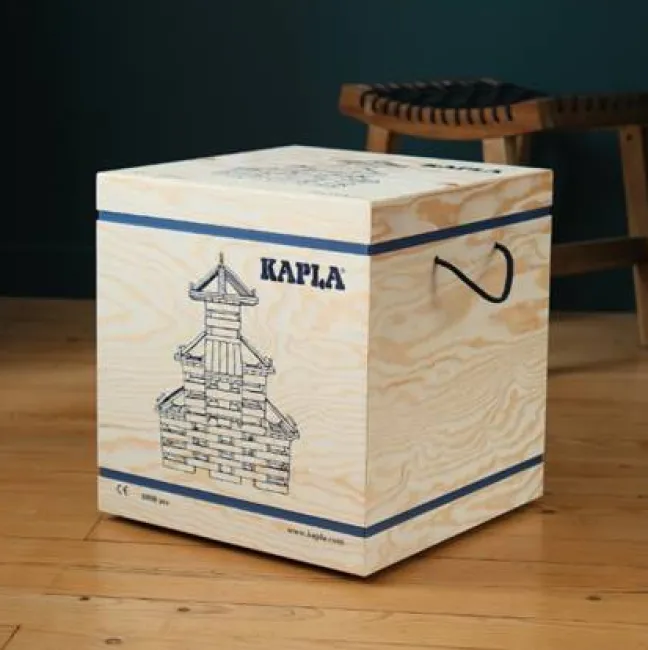 KAPLA 1000er Kiste Set mit 1000 Holz-Bausteinen & fahrbarer Aufbewahrungsbox