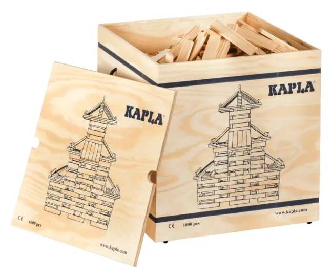 KAPLA 1000er Kiste Set mit 1000 Holz-Bausteinen & fahrbarer Aufbewahrungsbox