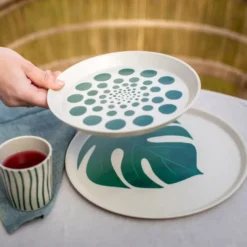 Koziol Großer Teller 255mm CONNECT PLATE 255mm MONSTERA LEAF nature desert sand 4er-Set