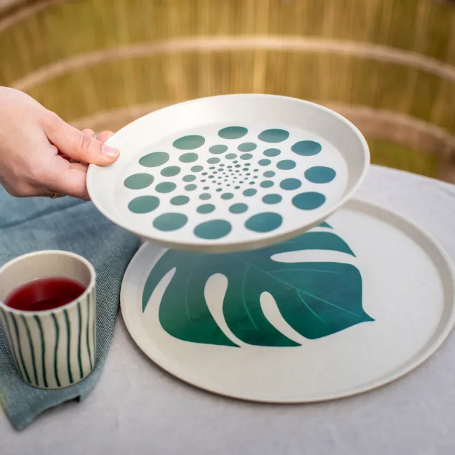 Koziol Großer Teller 255mm CONNECT PLATE 255mm MONSTERA LEAF nature desert sand 4er-Set