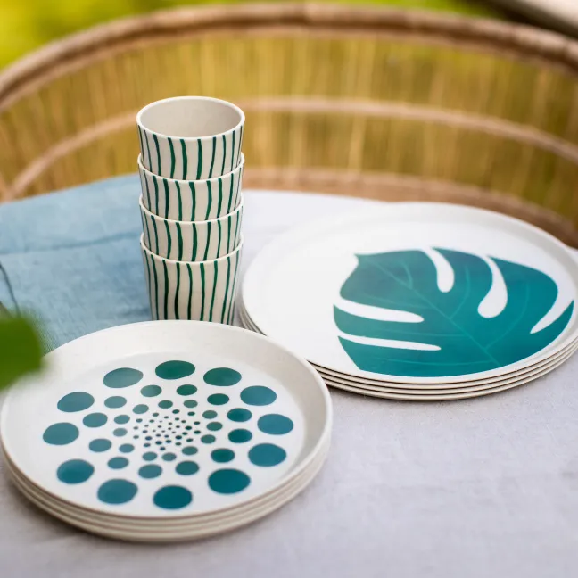 Koziol Großer Teller 255mm CONNECT PLATE 255mm MONSTERA LEAF nature desert sand 4er-Set
