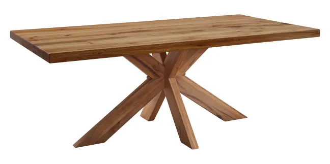 LifeConcept Esstisch 220x100cm Zerreiche Baumkante (6cm) Natur geölt mit Holz Spider-Gestell