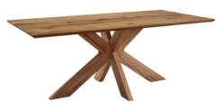 LifeConcept Esstisch 200x100cm Zerreiche Baumkante (3cm) Natur geölt mit Holz Spider-Gestell