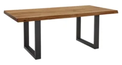 LifeConcept Esstisch 180x100cm Zerreiche Baumkante (6cm) Natur geölt mit Metall U-Gestell