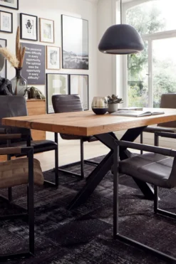 LifeConcept Esstisch 200x100cm Zerreiche Baumkante (6cm) Natur geölt mit Metall Spider-Gestell