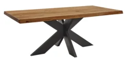 LifeConcept Esstisch 180x100cm Zerreiche Baumkante (6cm) Natur geölt mit Metall Spider-Gestell
