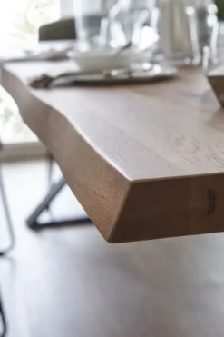LifeConcept Esstisch 220x100cm Zerreiche Baumkante (6cm) Natur geölt mit Metall X-Gestell
