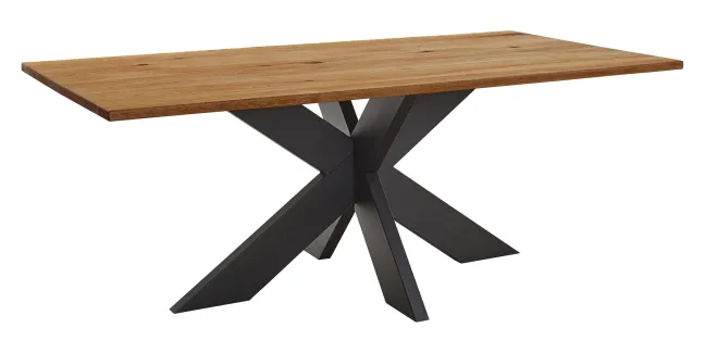 LifeConcept Esstisch 240x100cm Zerreiche gerade Kante (3cm) Natur geölt mit Metall Spider-Gestell