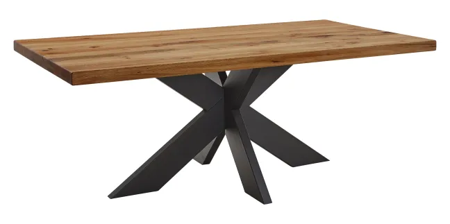 LifeConcept Esstisch 240x100cm Zerreiche gerade Kante (6cm) Natur geölt mit Metall Spider-Gestell