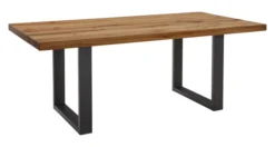 LifeConcept Esstisch 200x100cm Zerreiche gerade Kante (6cm) Natur geölt mit Metall U-Gestell