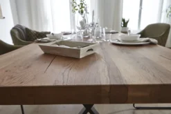 LifeConcept Esstisch 180x100cm Zerreiche gerade Kante (6cm) Natur geölt mit Holz Spider-Gestell