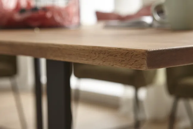 LifeConcept Esstisch 180x100cm Zerreiche gerade Kante (6cm) Natur geölt mit Holz Spider-Gestell