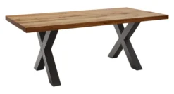 LifeConcept Esstisch 240x100cm Zerreiche gerade Kante (6cm) Natur geölt mit Metall X-Gestell