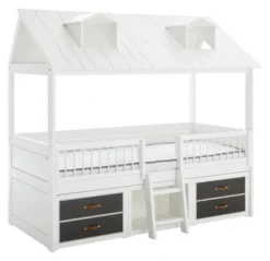 Lifetime Beachhouse Kojenbett 90x200cm mit Rollboden und Regalen weiß lackiert