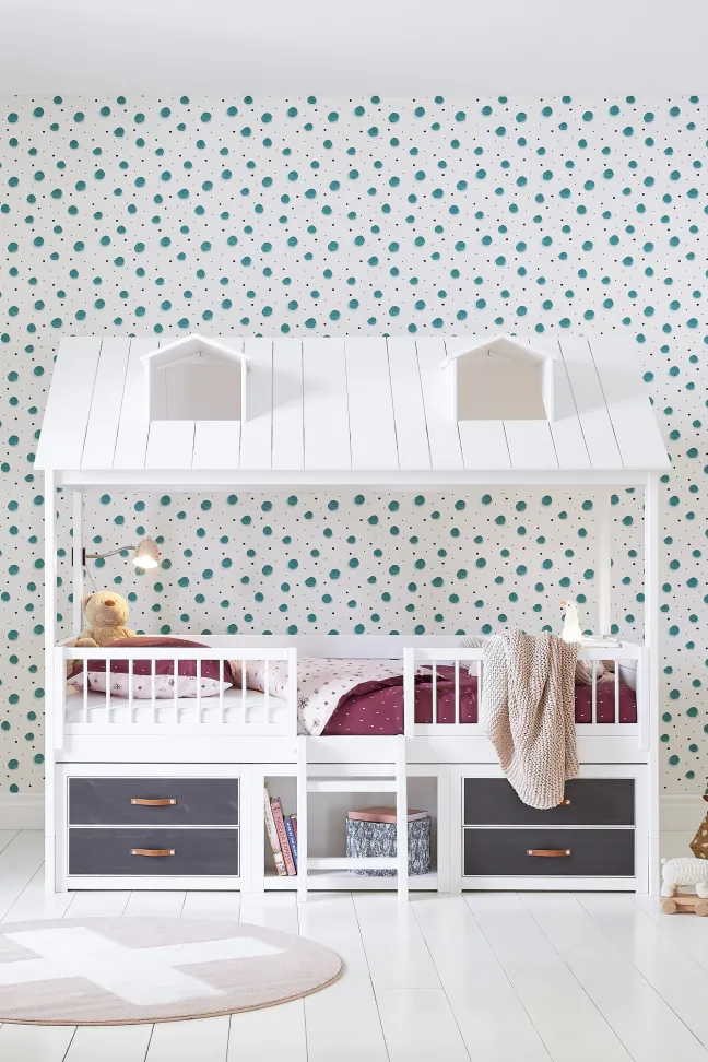 Lifetime Beachhouse Kojenbett 90x200cm mit Rollboden und Regalen weiß lackiert