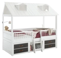 Lifetime Beachhouse Kojenbett 90x200cm mit Rollboden und Regalen weiß lackiert