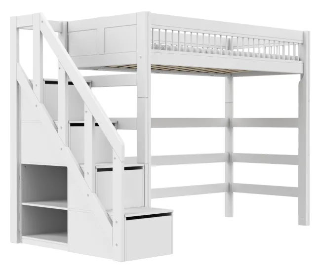 Lifetime Breeze Hochbett 90x200cm mit Treppe und Rollboden weiß lackiert