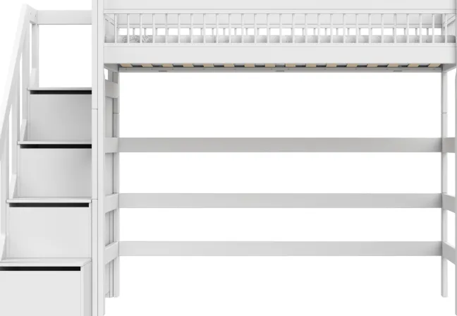 Lifetime Breeze Hochbett 90x200cm mit Treppe und Rollboden weiß lackiert