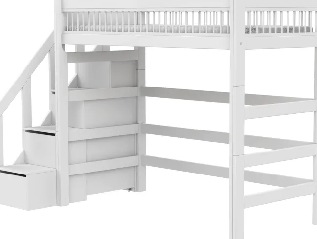 Lifetime Breeze Hochbett 90x200cm mit Treppe und Rollboden weiß lackiert