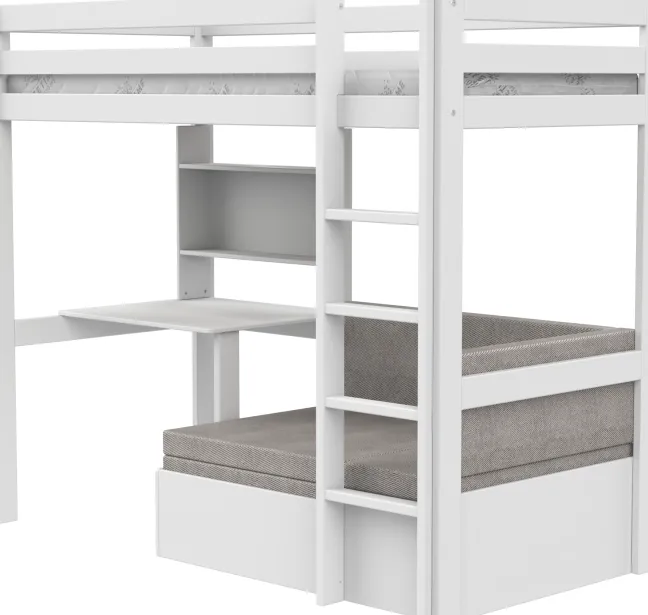 Lifetime Elements Hochbett Study & Relax 90x200cm mit Rollboden weiß