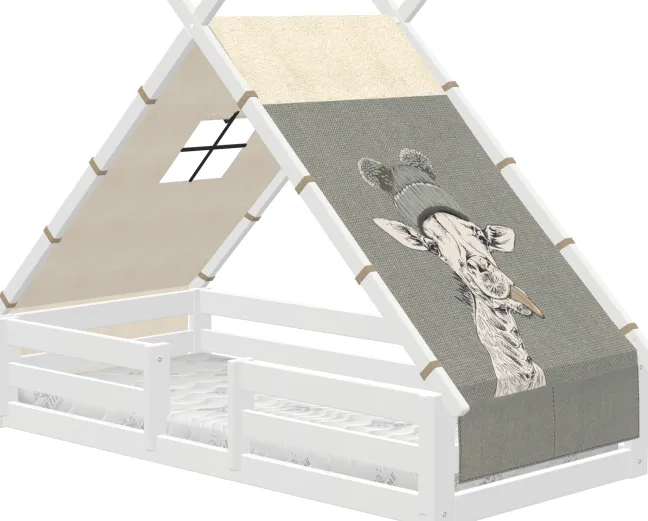 Lifetime Elements Montessori Tipibett Jungle 90x200cm mit Rollboden und Absturzsicherung weiß lackiert