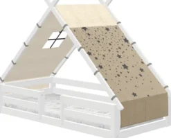 Lifetime Elements Montessori Tipibett Over the Moon 90x200cm mit Rollboden und Absturzsicherung weiß lackiert