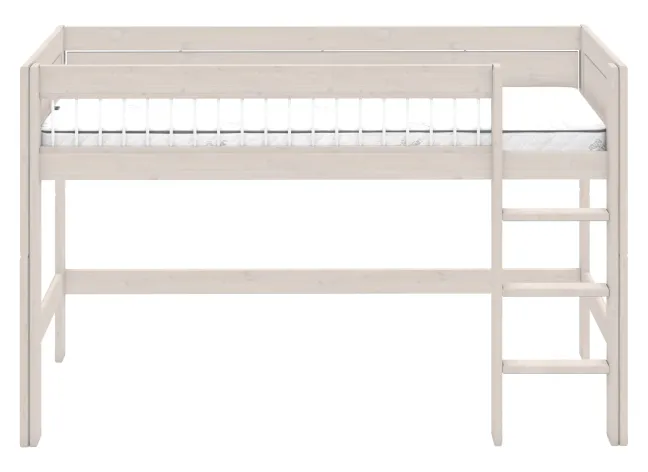 Lifetime halbhohes Bett 90x200cm mit Deluxe Lattenrost Absturzsicherung Streben whitewash