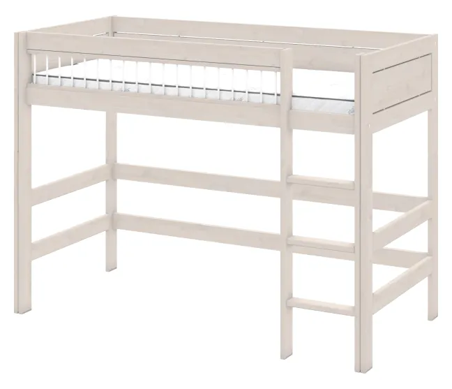 Lifetime Hochbett 152cm 90x200cm mit Deluxe Lattenrost Absturzsicherung Streben whitewash