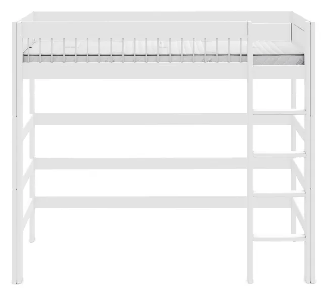 Lifetime Hochbett 90x200cm mit Deluxe Lattenrost Absturzsicherung Streben weiß lackiert
