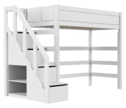 Lifetime Hochbett 90x200cm mit Treppe und Rollboden weiß lackiert