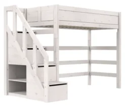 Lifetime Hochbett 90x200cm mit Treppe und Rollboden whitewash