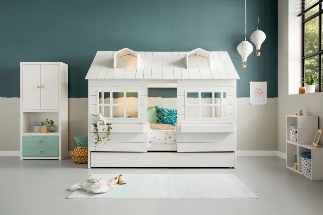 Lifetime Hüttenbett 90x200cm "Lake House 2" mit Rollboden weiß lackiert