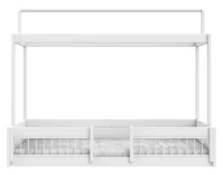 Lifetime Montessori Bett 120x200cm mit Dachaufsatz und Absturzsicherung weiß lackiert
