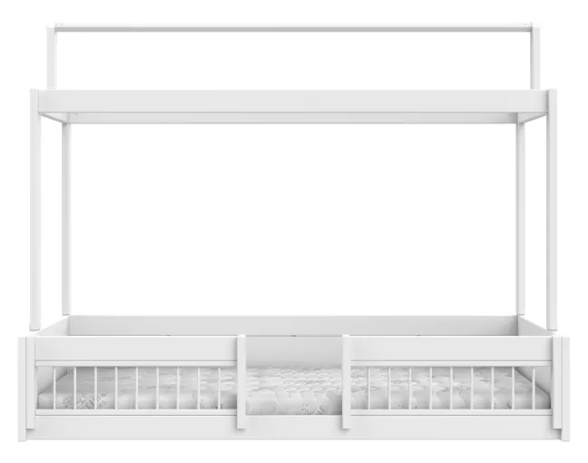Lifetime Montessori Bett 120x200cm mit Dachaufsatz und Absturzsicherung weiß lackiert