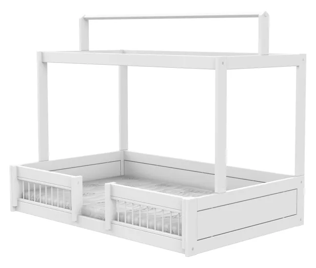 Lifetime Montessori Bett 120x200cm mit Dachaufsatz und Absturzsicherung weiß lackiert