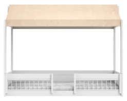 Lifetime Montessori Bett 90x200cm mit Dachaufsatz und Absturzsicherung weiß lackiert inkl. Himmel Essence peach