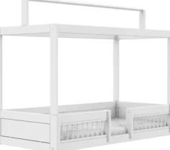 Lifetime Montessori Bett 90x200cm mit Dachaufsatz und Absturzsicherung weiß lackiert inkl. Himmel Essence peach