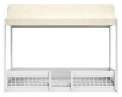 Lifetime Montessori Bett 90x200cm mit Dachaufsatz und Absturzsicherung weiß lackiert inkl. Himmel Essence natur