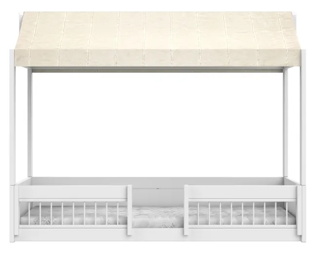 Lifetime Montessori Bett 90x200cm mit Dachaufsatz und Absturzsicherung weiß lackiert inkl. Himmel Essence natur