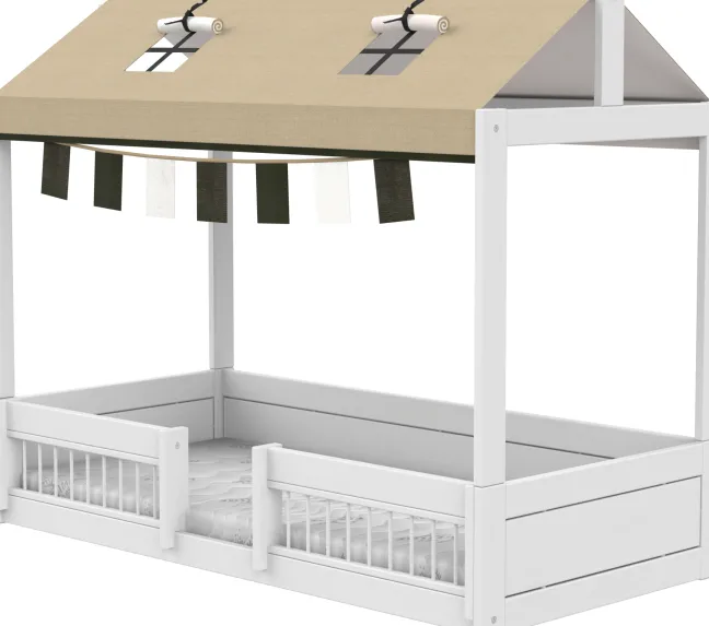 Lifetime Montessori Bett 90x200cm mit Dachaufsatz und Absturzsicherung weiß lackiert inkl. Himmel Panda Paradise
