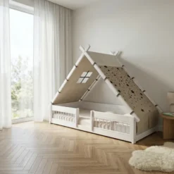 Lifetime Montessori Tipibett Over the Moon 90x200cm mit Rollboden und Absturzsicherung weiß lackiert