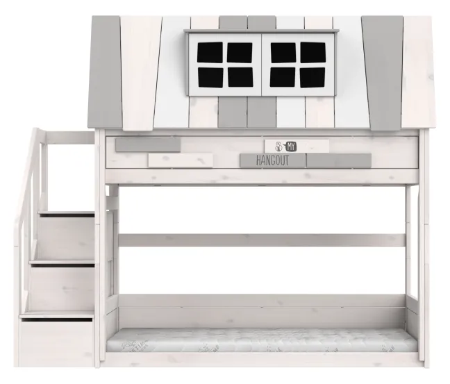 Lifetime niedriges Etagenbett Hangout 90x200cm mit Treppe inkl. Rollboden whitewash
