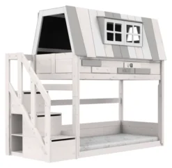 Lifetime niedriges Hangout Abenteuerbett 90x200cm mit Rollboden und Treppe whitewash