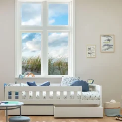 Lifetime Norden Basisbett 90x200cm mit Rollboden und Absturzsicherung und 2 Bettkästen weiß lackiert