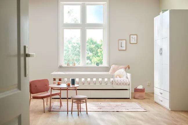 Lifetime Norden Basisbett 90x200cm mit Rollboden und Absturzsicherung und 2 Bettkästen weiß lackiert