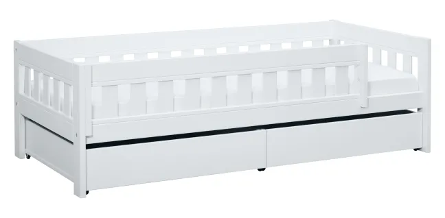Lifetime Norden Basisbett 90x200cm mit Rollboden und Absturzsicherung und 2 Bettkästen weiß lackiert