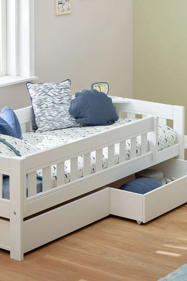 Lifetime Norden Basisbett 90x200cm mit Rollboden und Absturzsicherung und 2 Bettkästen weiß lackiert