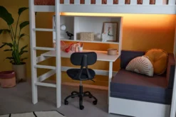 Lifetime Norden Hochbett 90x200cm mit Rollboden, Schreibtisch, Regal und Sofabett weiß