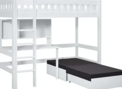 Lifetime Norden Hochbett 90x200cm mit Rollboden, Schreibtisch, Regal und Sofabett weiß