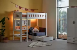Lifetime Norden Hochbett 90x200cm mit Rollboden, Schreibtisch, Regal und Sofabett weiß